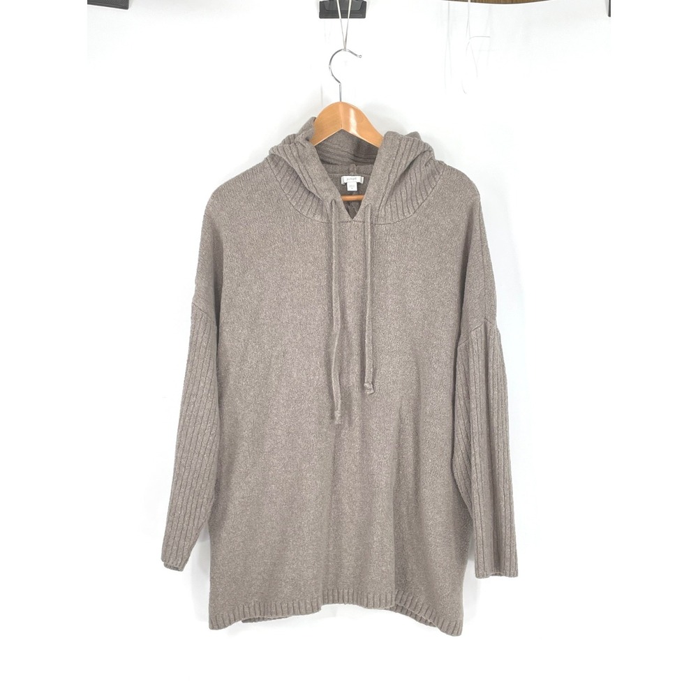 J. Jill Women Sweater XL Hoodie Taupe Pure Jill Cotton Wool Ribbed Sleeve
